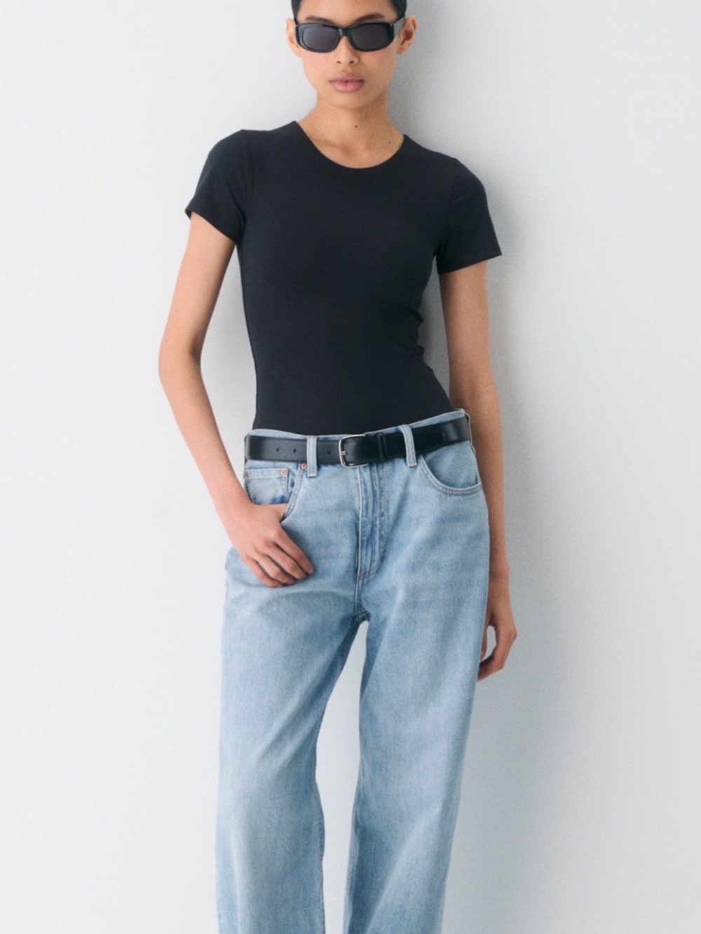 Babaton Black Crewneck Short Sleeve Bodysuit